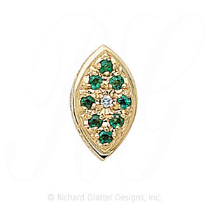 GS034 D/E - 14 Karat Gold Slide with Diamond center and Emerald accents 